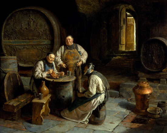 Three monks in the monastic wine cellar from Eduard Grützner