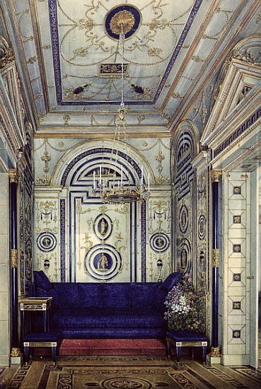 The Blue Study in the Grand Palais in Tsarkoye Selo, before 1840 (w/c, gouache & ink on paper) from Eduard Hau