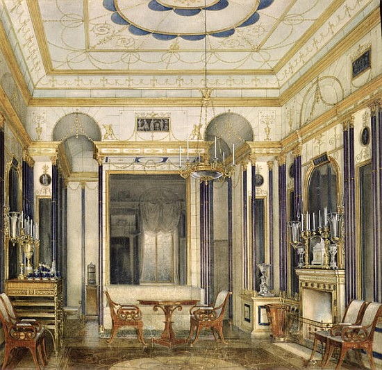 The Drawing Room of the Empress Maria Alexandrovna in the Great Palais in Tsarskoye Selo (w/c, gouac from Eduard Hau