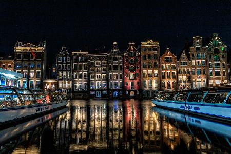 &quot;Dancing Houses&quot; on the Damrak Canal in Amsterdam