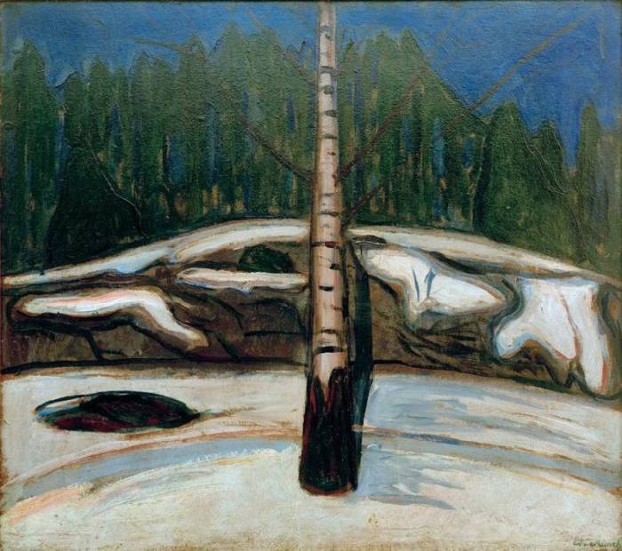 Birch in snow from Edvard Munch