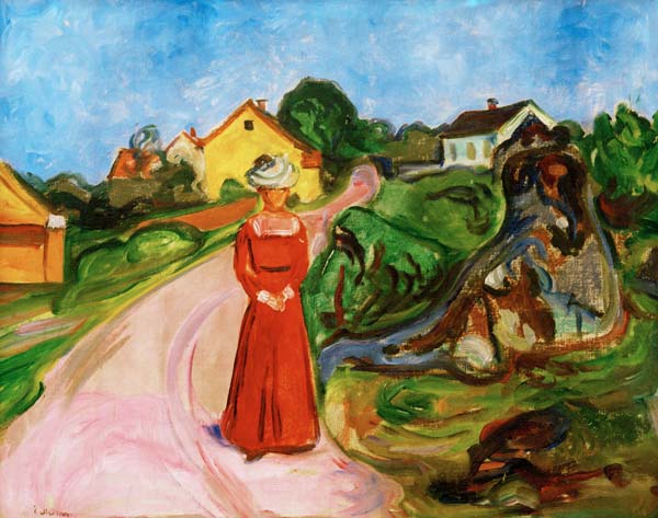 Woman in red dress from Edvard Munch