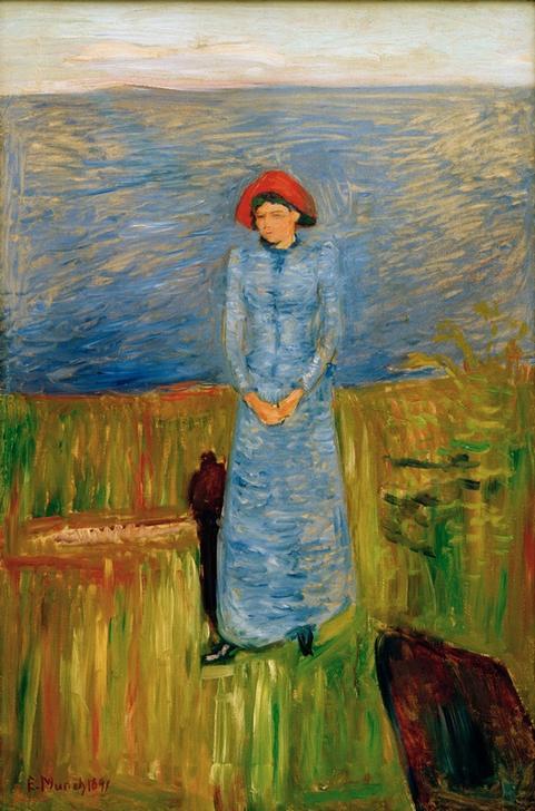 Woman with red hat at fjord from Edvard Munch