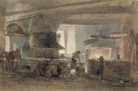A Smithy at Seville (w/c, pen & ink on paper)
