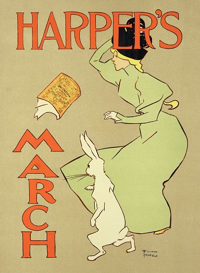 Reproduction of a poster advertising 'Harper's Magazine, March edition', American from Edward Penfield