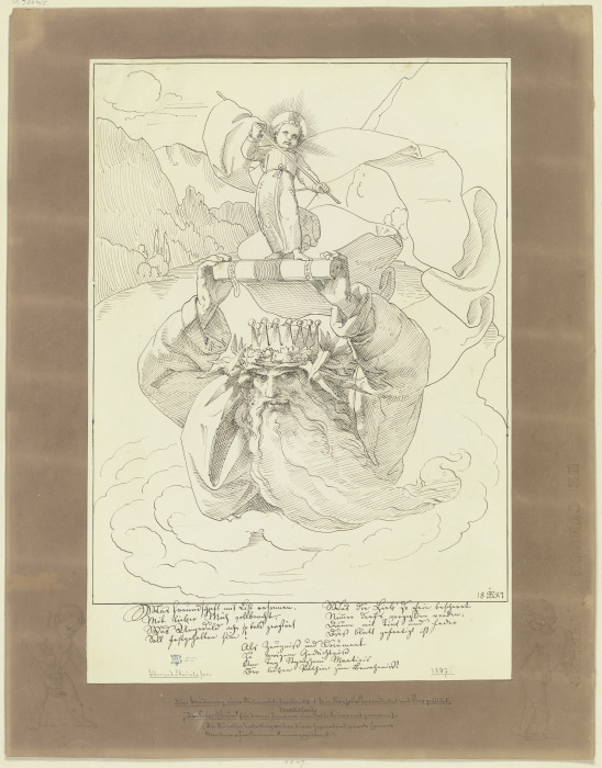 Brauner Montierungsbogen mit zwei das Hauptblatt rahmenden Putten an den unteren Ecken from Edward von Steinle