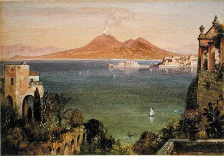 Vesuvius and Castel del Oro, Naples, seen from Villa Cedroni, Posillippo  paper laid on from Edward William Cooke