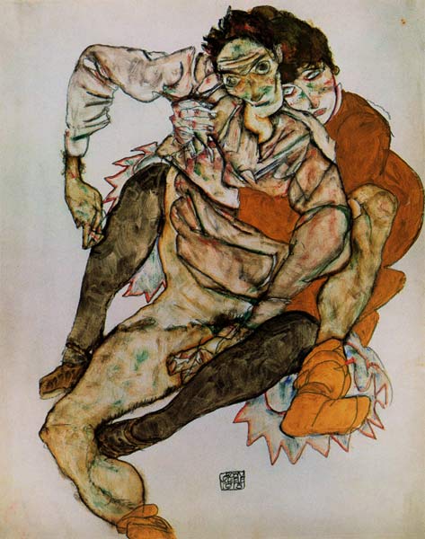 Sedentary couple squints (for Egon and Edith) from Egon Schiele