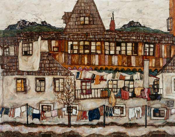 House with drying laundry from Egon Schiele