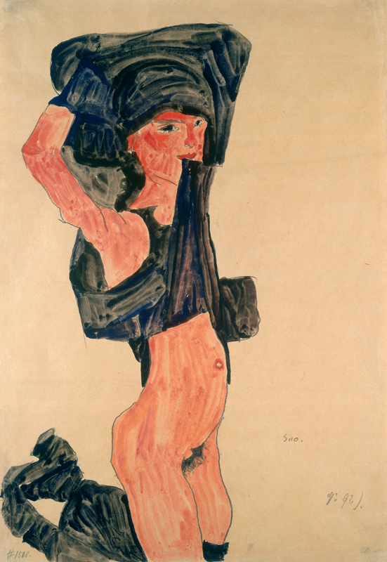Kniendes girl, himself pulling the skirt over the head from Egon Schiele