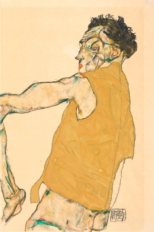 Self-Portrait in Yellow Vest from Egon Schiele