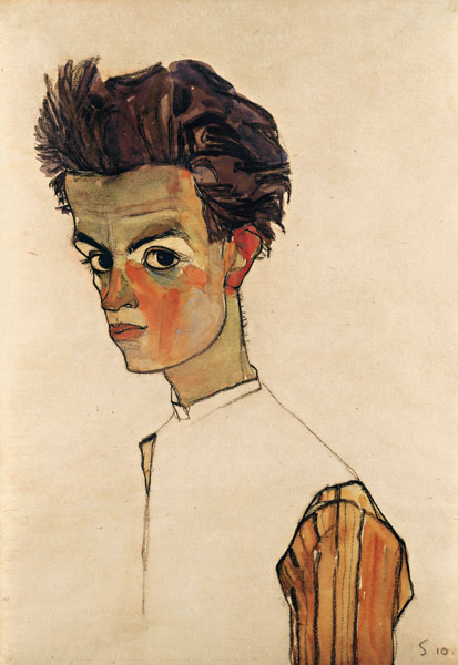 Self-Portrait with Striped Shirt from Egon Schiele