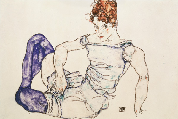 Sedentary woman with violet stockings from Egon Schiele