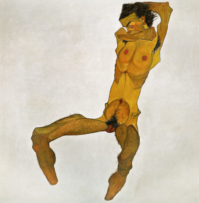 Sedentary masculine act (self-portrait) from Egon Schiele