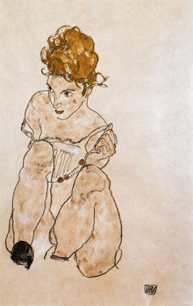 Girl sitting in underwear from Egon Schiele