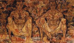 Squating man pair of (double alone picture) from Egon Schiele