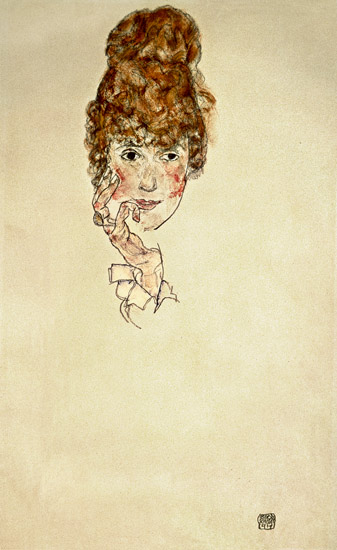 Portrait head Edith squints from Egon Schiele