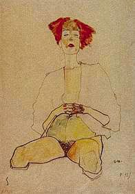 Sedentary half act with red hair from Egon Schiele