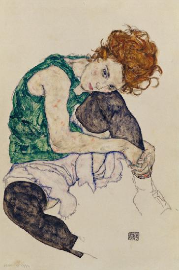 Sitzende Frau mit hochgezogenem Knie o. Donna Seduta - Egon Schiele