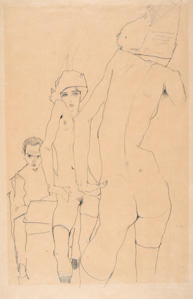 Schiele with Nude Model before the Mirror