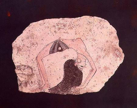Fragment of a wall painting depicting an acrobatic dancer entertaining at court, New Kingdom, from D from Egyptian