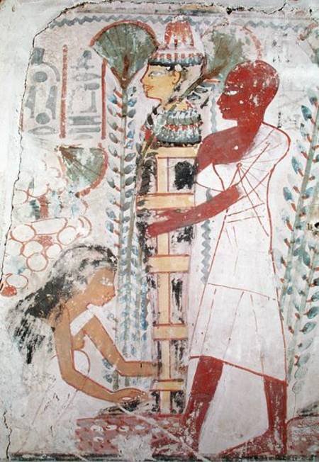Preparing a mummy for a purification ceremony, from a tomb at Thebes, New Kingdom from Egyptian