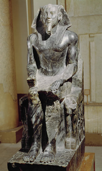 Statue of Khafre (2520-2494 BC) enthroned, from the Valley Temple of the Pyramid of Khafre at Giza, from Egyptian