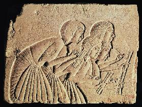 Tablet depicting four scribes at work, New Kingdom