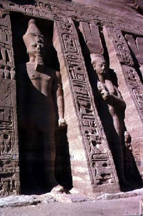 Facade of the Temple of Queen Nefertari, detail of colossi of Ramesses II (1279-1213 BC) and Hathor,
