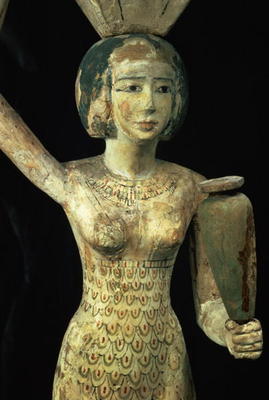 Female bearer of offerings carrying a water vase in her hand and a vessel on her head, Egyptian, Mid from Egyptian 12th Dynasty