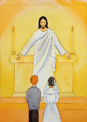 At their First Holy Communion children meet Jesus in the Holy Eucharist, 2006 (w/c on paper) 