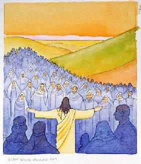 Great crowds followed Jesus as he preached the Good News, 2004 (w/c on paper) 