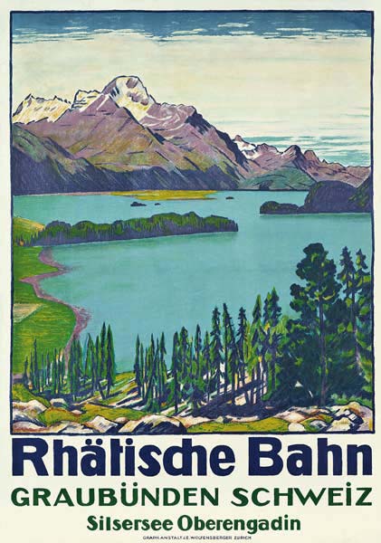 Poster advertising travel to Graubunden by the Swiss company 'Rhaetian Railway' from Emil Cardinaux