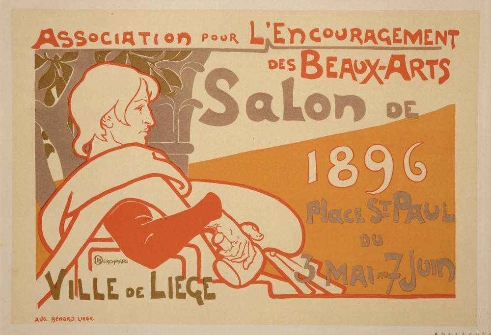 Reproduction of a poster advertising the Association for the Encouragement of Fine Arts 1896 Salon e from Émile Berchmans