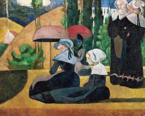 Breton women with parasols