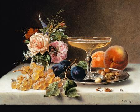 Früchtestilleben with flowers and champagne bowl