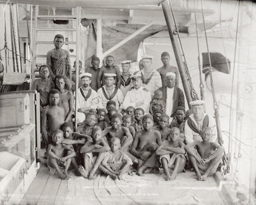 33 captured slaves on board a ship (albumen print) from English School