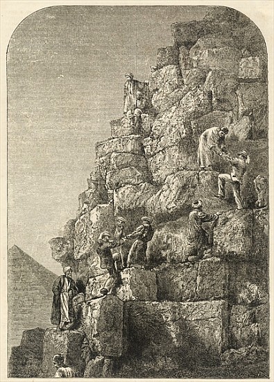Ascent of the Great Pyramid; engraved from a photograph from English School