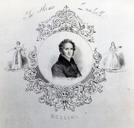 Cover of Sheet Music for a Quadrille, with a portrait of Vincenzo Bellini from English School
