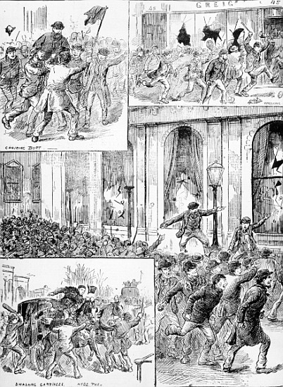 Great Riots in London, illustration from ''Pictorial News'', February 20th 1886 from English School