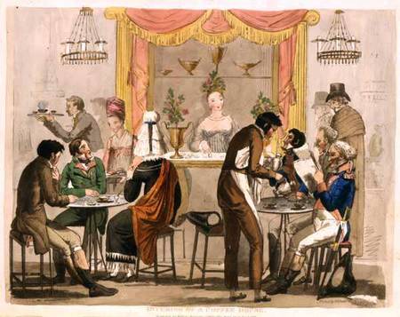 Interior of a Coffee House, pub. for William Pearman Library, 1819 from English School