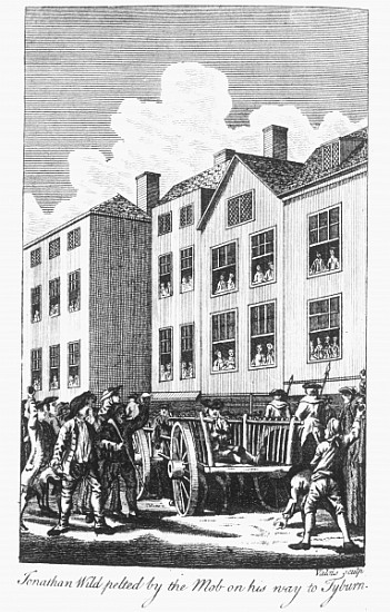 Jonathan Wild pelted the mob on his way to Tyburn, from the ''Newgate Calendar'' from English School