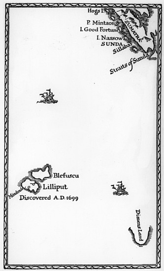 Map of Lilliput and Blefuscu, from the first edition of ''Gulliver''s Travels'' Jonathan Swift from English School