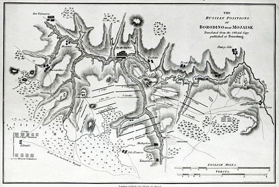 Map showing the Russian positions at the Battle of Borodino, c.1812 from English School