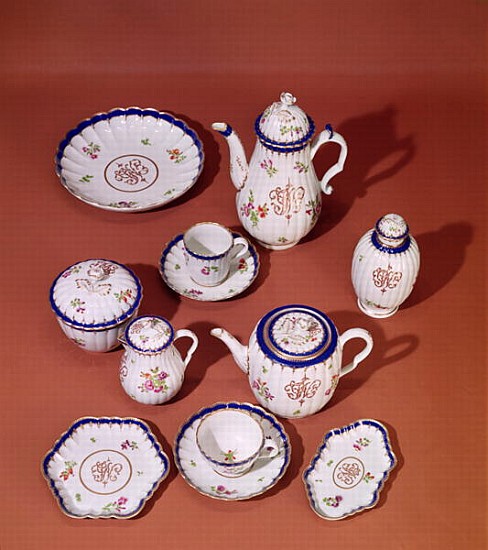 Part of a Worcester monogrammed tea service, c.1775 (porcelain) from English School