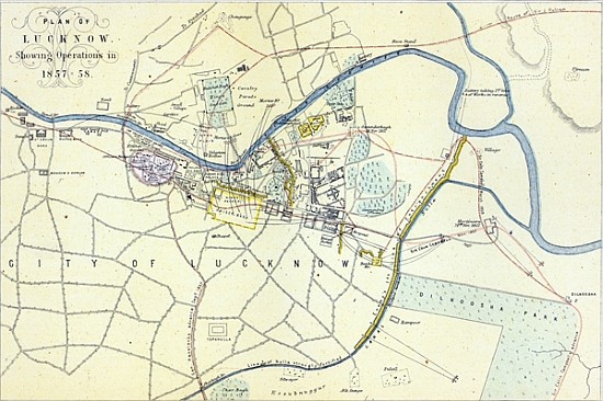 Plan of Lucknow showing Operations in 1857-58, pub. by William Mackenzie, c.1860 from English School