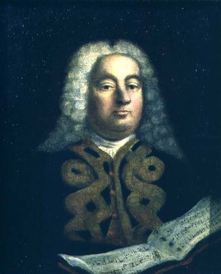 Portrait of George Frederick Handel (1685-1759) with a copy of Messiah from English School