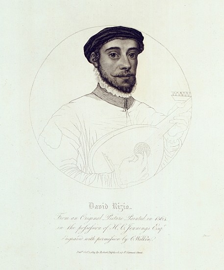 Portrait of David Rizio, from an original painted in 1564; engraved by C. Wilkin, pub. London from English School