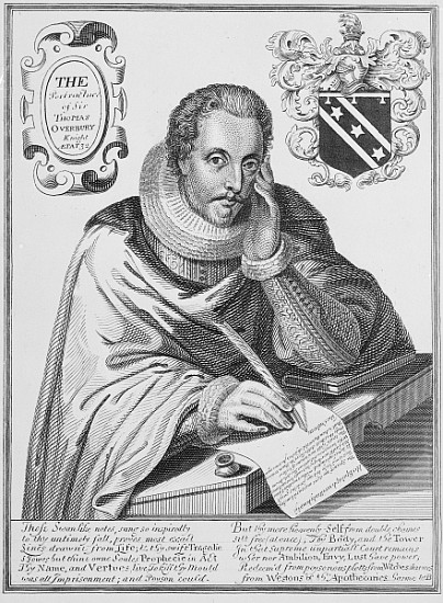 Portrait of Sir Thomas Overbury (1581-1613) writing out his epitaph; engraved by Renold Elstrack (15 from English School