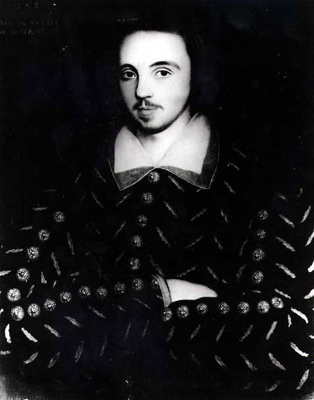 Portrait said to be Christopher Marlowe (1564-93)  (b&w photo) from English School